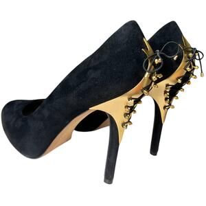 SAM EDLEMAN Evan Women's Size 9M Pumps Black Suede Gold Corset Limited Edition